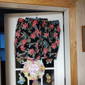 New George Black Tiger Floral Stretch Jogger Shorts Men's 2X 44/46